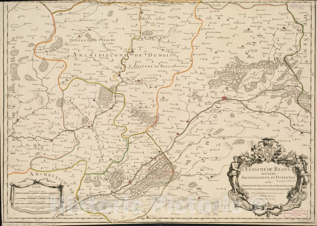 Historical Map, 1706 L'EvescheI de Blois, diviseI en ArchidiaconeIz et DoyenneIz, Vintage Wall Art
