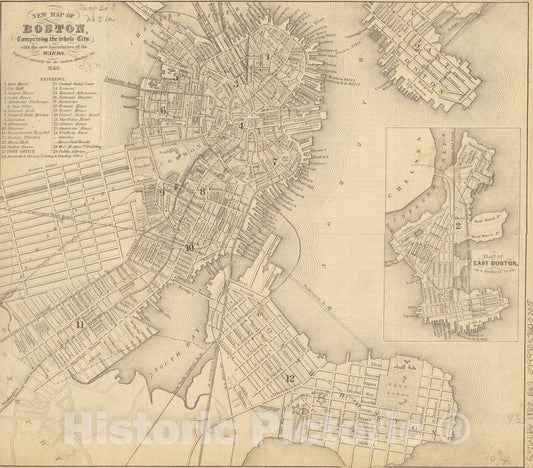 Historical Map, 1860 New map of Boston, comprising The Whole City, with The New Boundaries of The wards, Vintage Wall Art