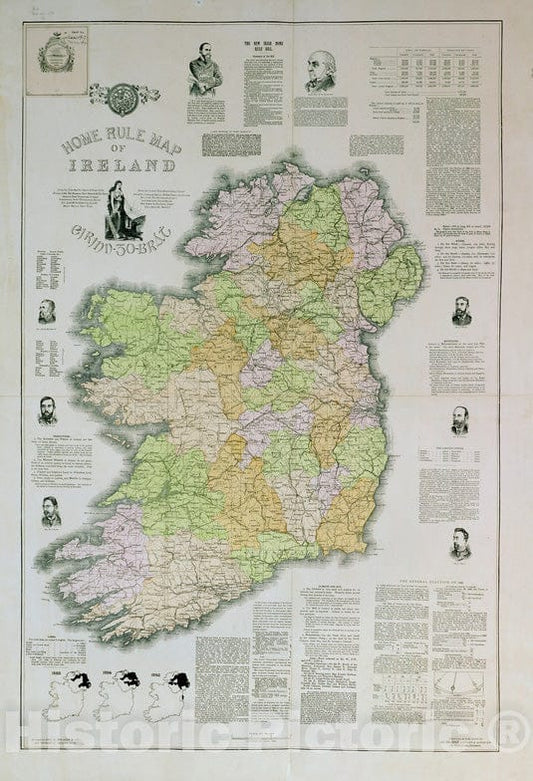 Historical Map, 1894 Home Rule map of Ireland, Vintage Wall Art