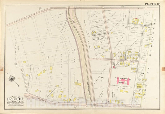 Historical Map, Atlas of the city of Boston, ward 25, Brighton : plate 17, Vintage Wall Art