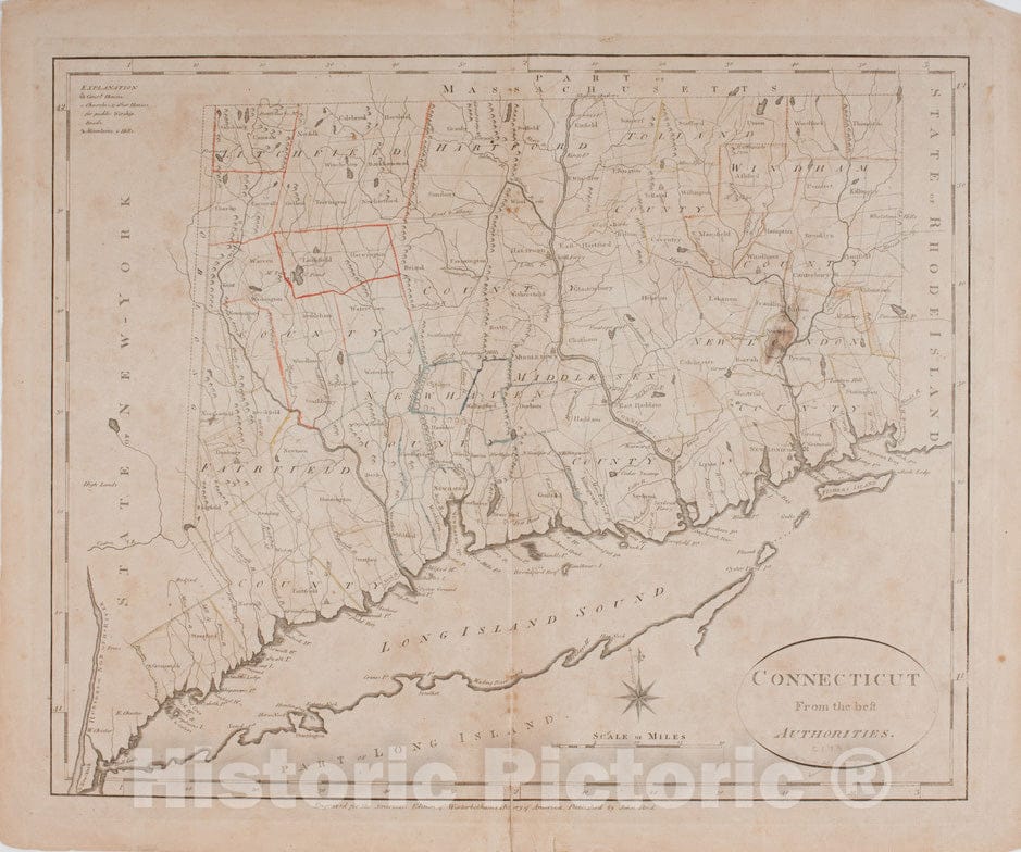 Historical Map, 1796 Connecticut from The Best Authorities, Vintage Wall Art