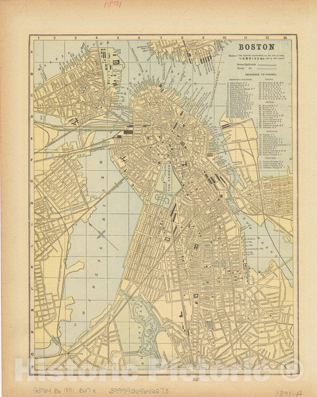 Historical Map, 1891 Boston, Vintage Wall Art