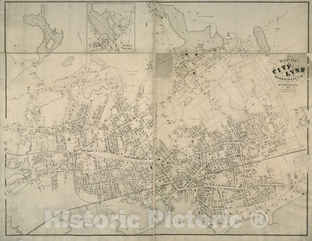 Historical Map, 1872 Map of The City of Lynn Massachusetts, Vintage Wall Art