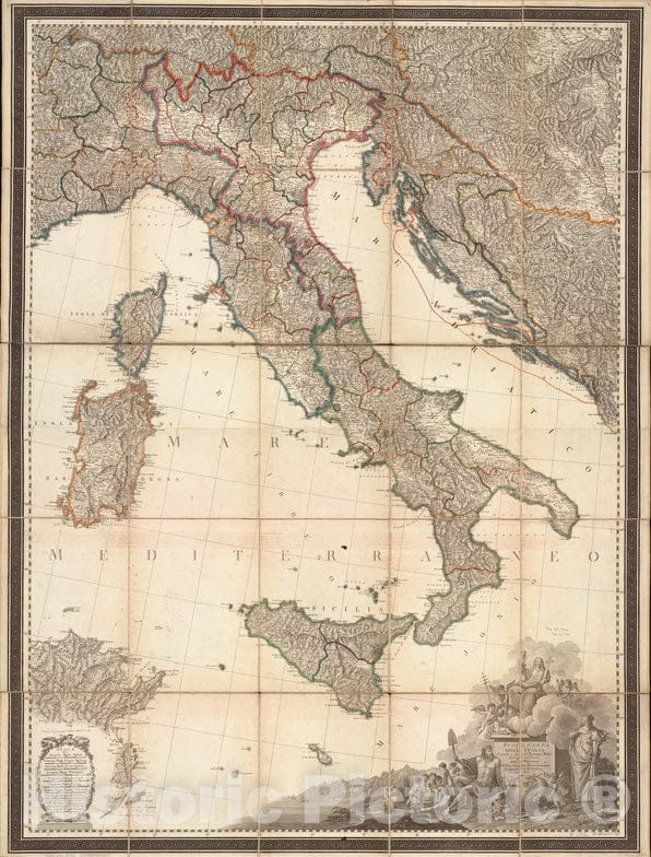 Historical Map, 1802 Nuova Carta dell'Italia, Vintage Wall Art