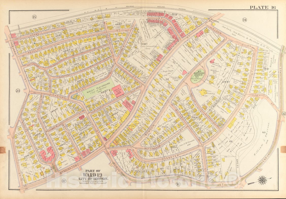 Historical Map, Atlas of The City of Boston, Dorchester : Plate 16, Vintage Wall Art