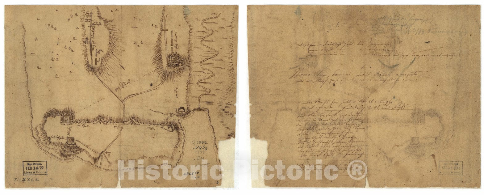 Historical Map, 1779 Fort La Fayette on VerPlancks Point, with British and Hessian Troop Positions, Vintage Wall Art