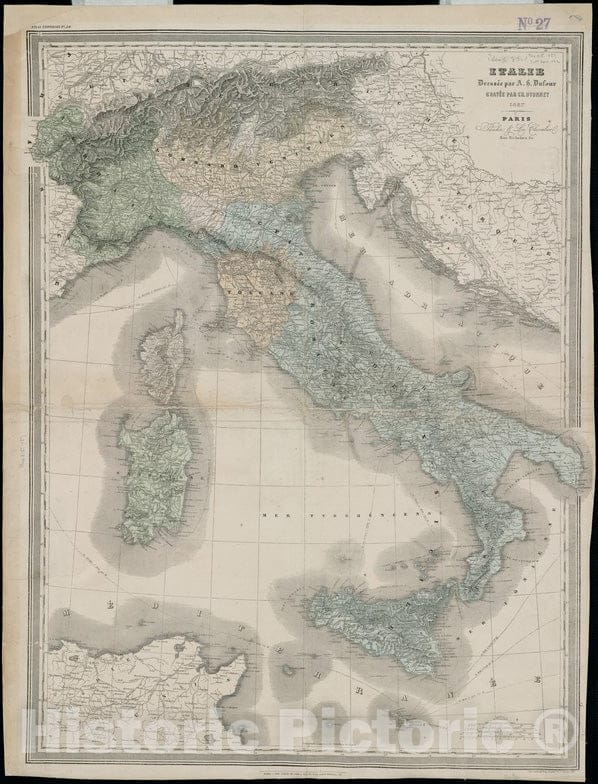 Historical Map, 1857 Italie, Vintage Wall Art