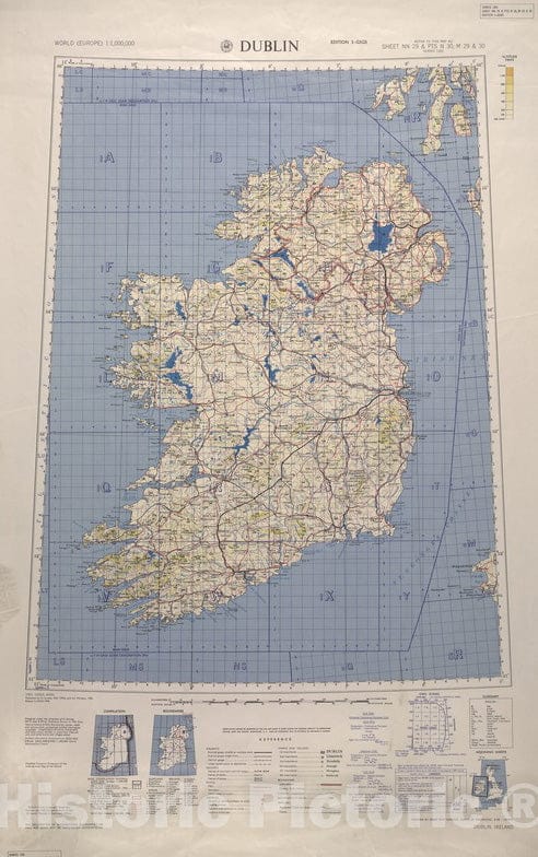 Historical Map, 1956 Dublin, Vintage Wall Art