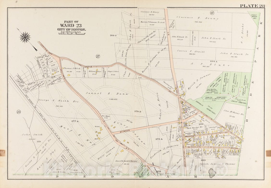 Historical Map, 1905 Atlas of the city of Boston, West Roxbury : plate 28, Vintage Wall Art