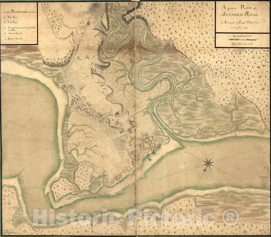 Historical Map, 1753 A General Plan of Annapolis Royal, Vintage Wall Art