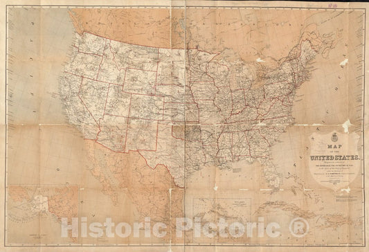 Historical Map, 1877 Map of The United States, Vintage Wall Art