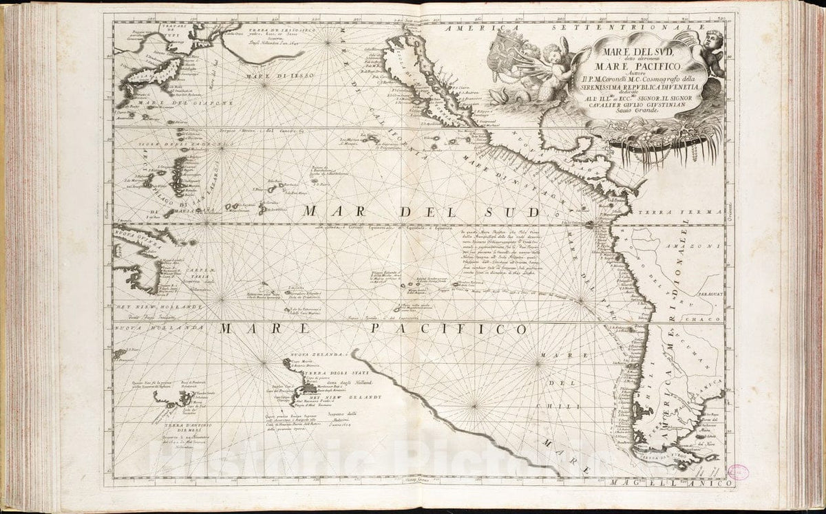 Historical Map, 1691 Mare del SVD, detto altrimenti Mare Pacifico, Vintage Wall Art