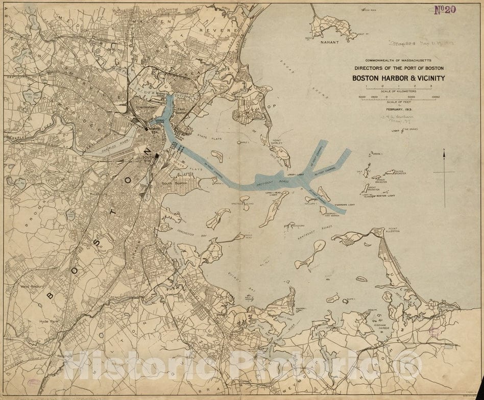 Historical Map, 1913 Boston Harbor & Vicinity, Vintage Wall Art