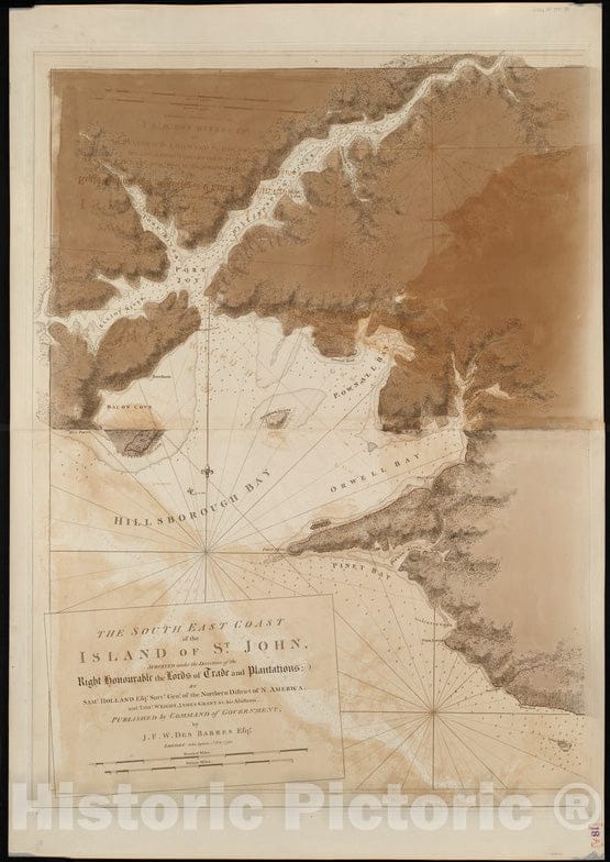 Historical Map, 1780 The South East Coast of The Island of St. John : surveyed Under The Direction of The Right Honourable The Lords of Trade and Plantations, Vintage Wall Art