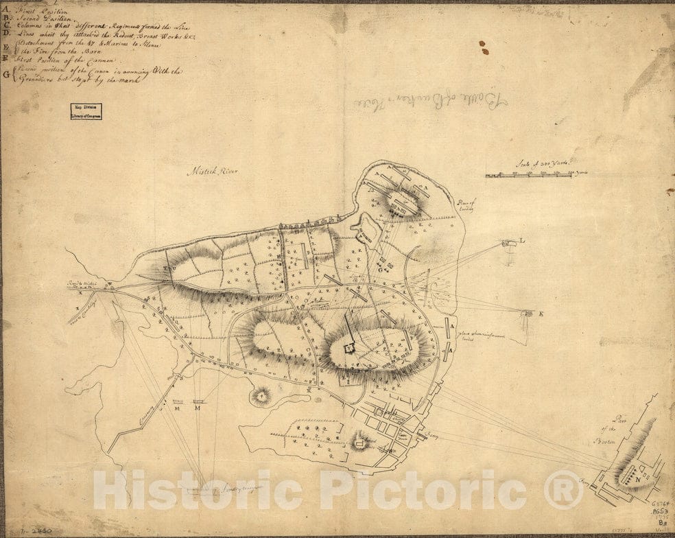 Historical Map, 1775 [Battle of Bunker Hill], Vintage Wall Art