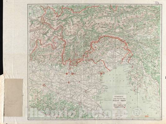 Historical Map, 1918 Hammond's Large Scale war map of The Italian Front, Vintage Wall Art