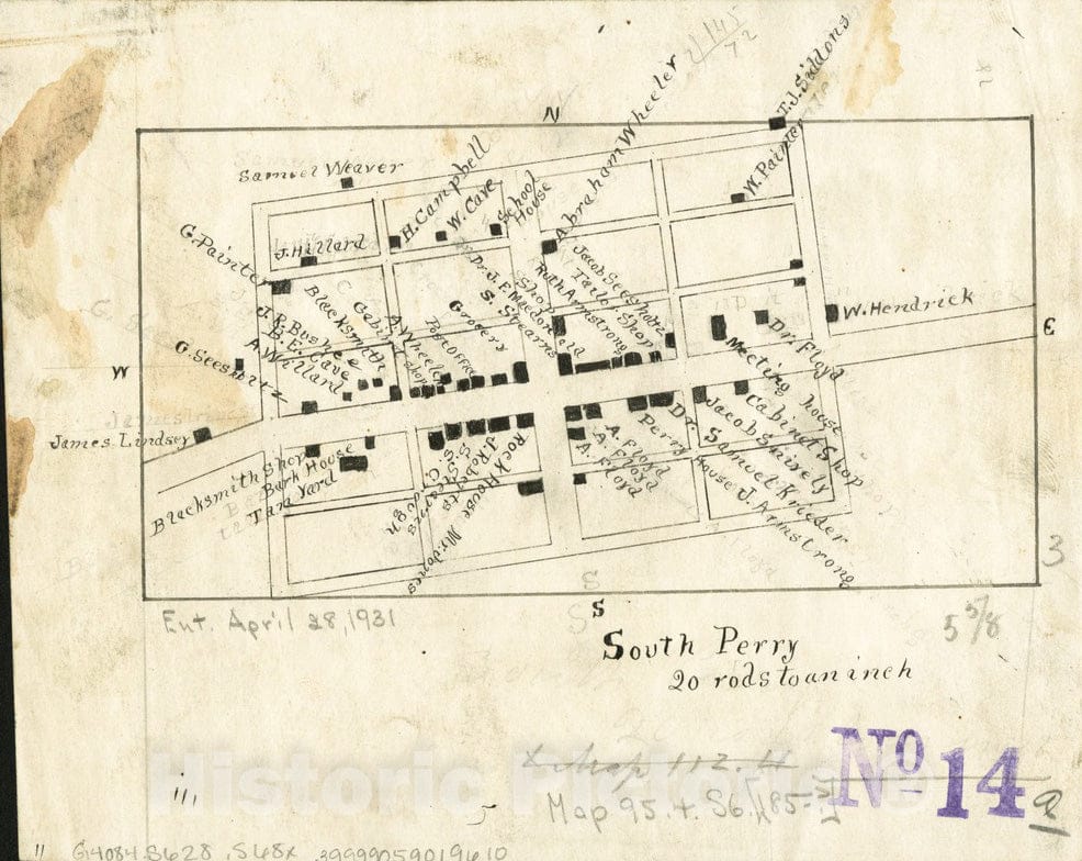 Historical Map, 1850-1859 South Perry, [Ohio], Vintage Wall Art