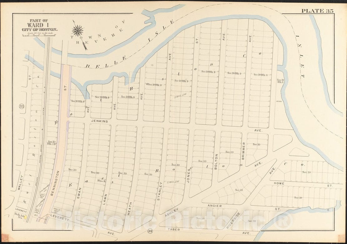Historical Map, 1912 Atlas of The City of Boston, Charlestown and East Boston : Plate 35, Vintage Wall Art