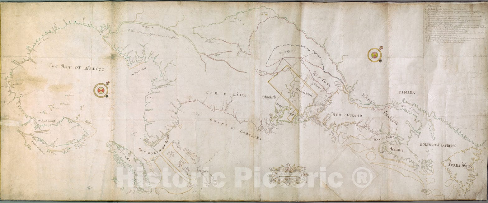 Historical Map, 1686 [A map of The East Coast of America from Newfoundland to The Bay of Honduras], Vintage Wall Art