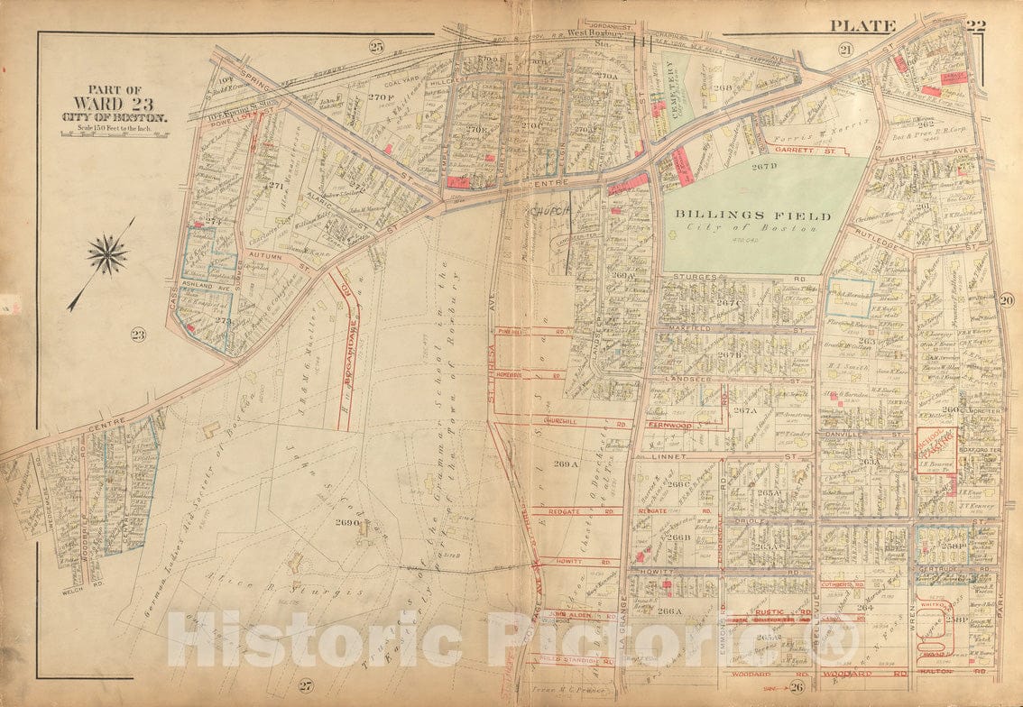 Historical Map, 1924 Atlas of The City of Boston, West Roxbury : Plate 22, Vintage Wall Art