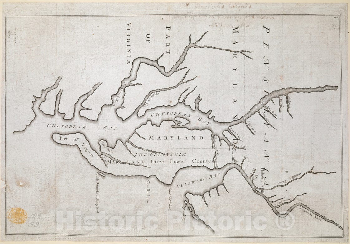 Historical Map, 1735 Proposed Maryland/Pennsylvania Boundary, Vintage Wall Art