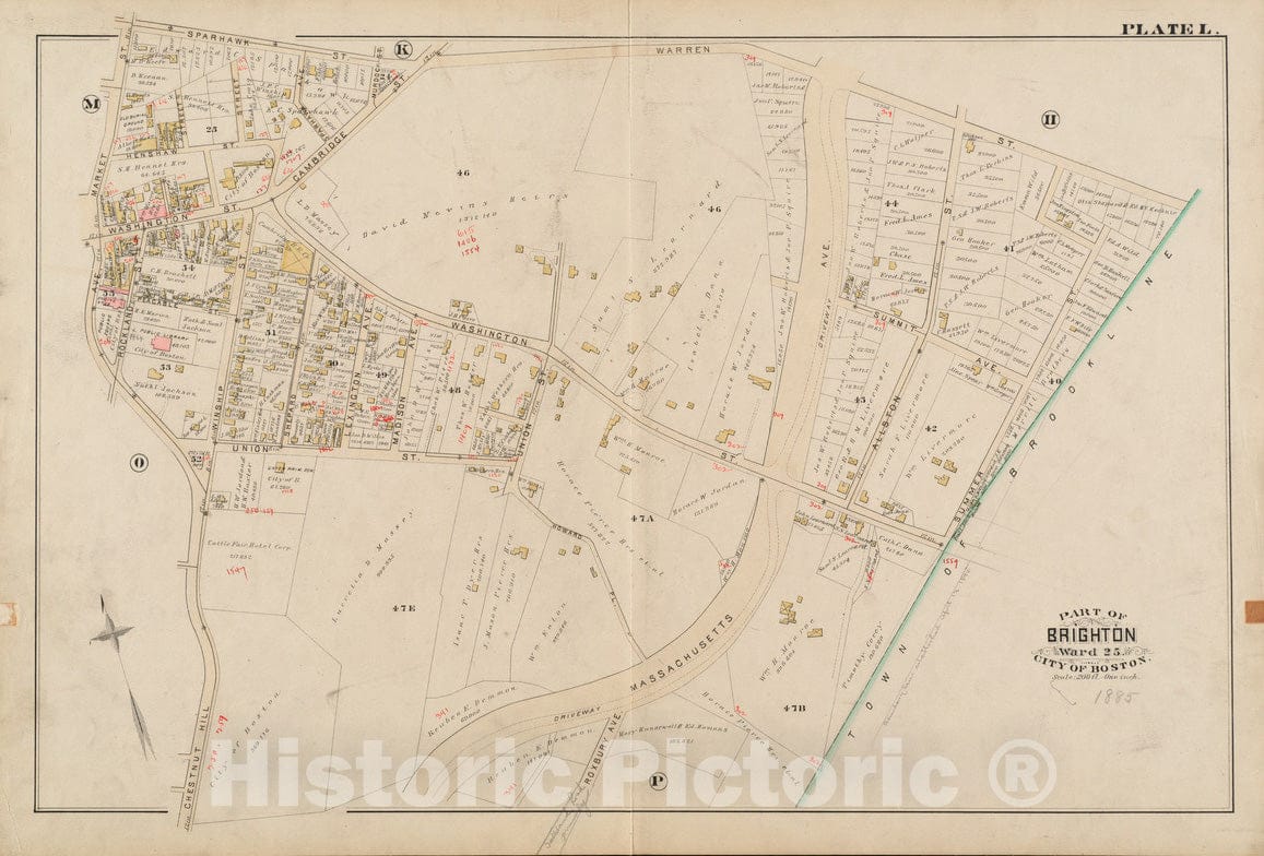 Historical Map, 1885 Atlas of The City of Boston : Charlestown and Brighton : Plate L, Vintage Wall Art