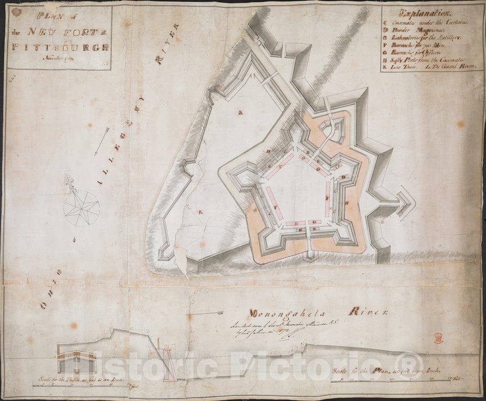 Historical Map, Plan of The New Fort at Pittsburgh November 1759, Vintage Wall Art