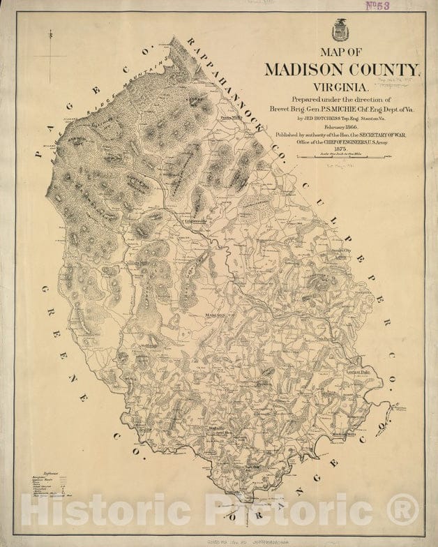 Historical Map, 1875 Map of Madison County, Virginia : Prepared Under The Direction of P.S. Michie, Vintage Wall Art