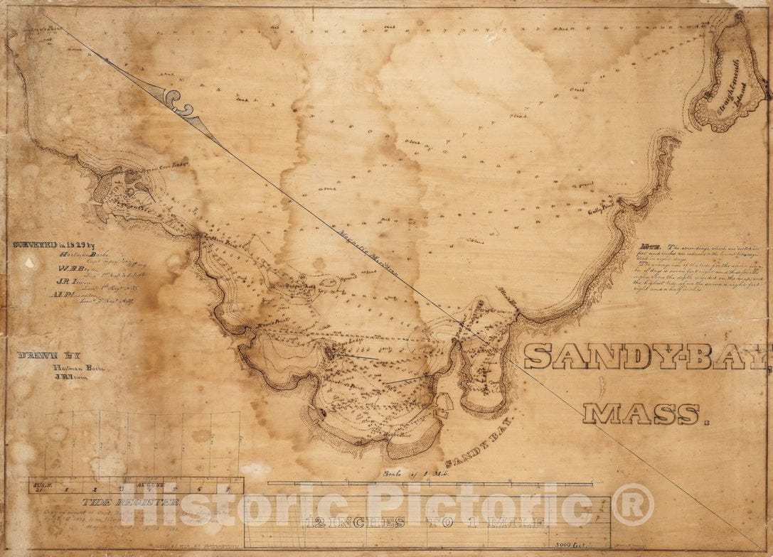 Historical Map, 1829 Sandy-Bay, Mass, Vintage Wall Art
