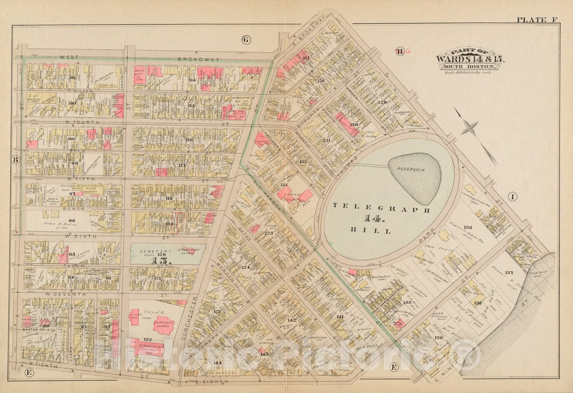 Historical Map, 1884 Atlas of The City of Boston : South & East Boston : Plate F, Vintage Wall Art