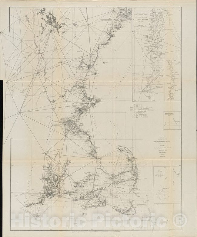 Historical Map, Sketch A Showing The Progress of The Survey in Section no. 1 from 1844 to 1881, Vintage Wall Art