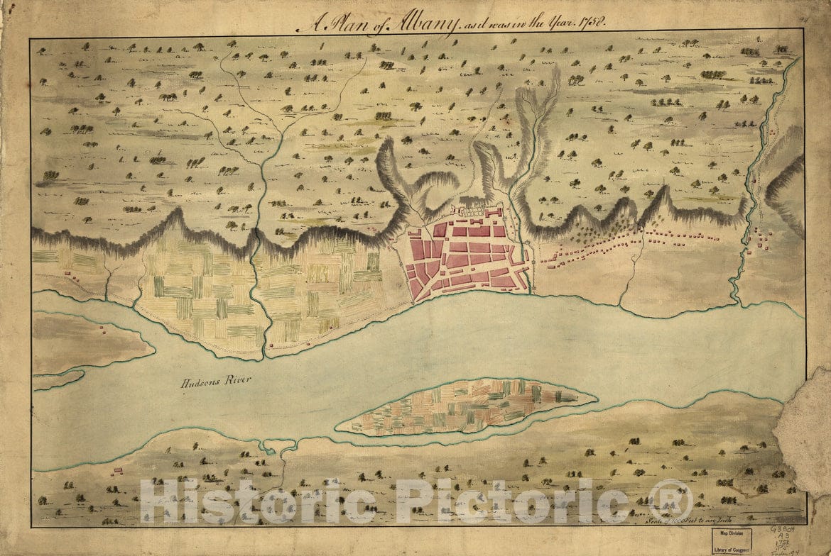 Historical Map, A Plan of Albany, as it was in the year 1758, Vintage Wall Art
