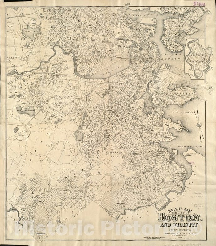 Historical Map, ca. 1899 Map of The City of Boston and Vicinity, Vintage Wall Art