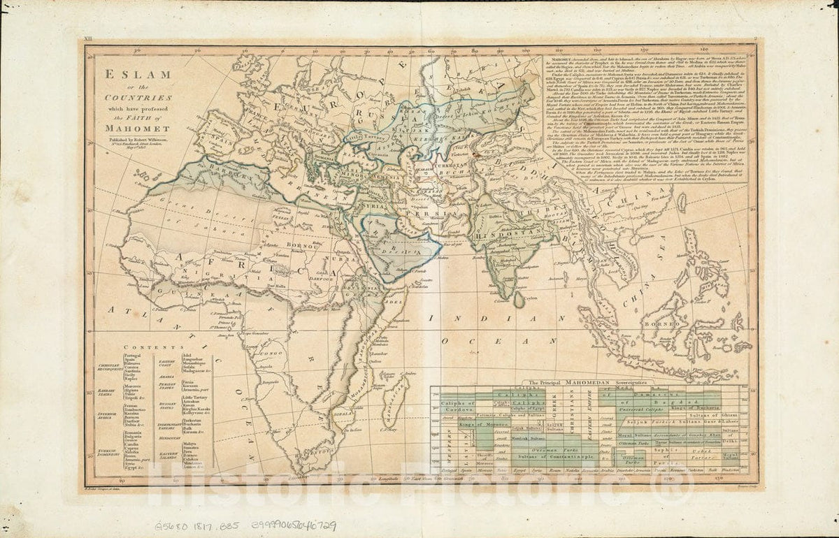 Historical Map, 1817 Eslam or The Countries which Have professed The Faith of Mahomet, Vintage Wall Art