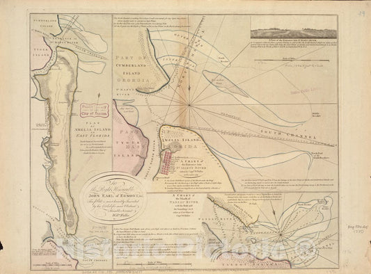 Historical Map, 1770 Plan of Amelia Island in East Florida : A Chart of The Entrance into St. Mary's River Taken by Captn. W. Fuller in November, 1769, Vintage Wall Art