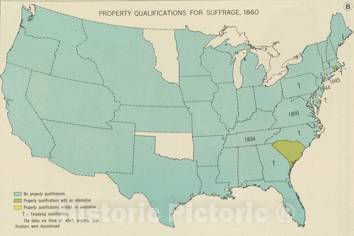 Historical Map, Property qualifications for Suffrage, 1860, Vintage Wall Art