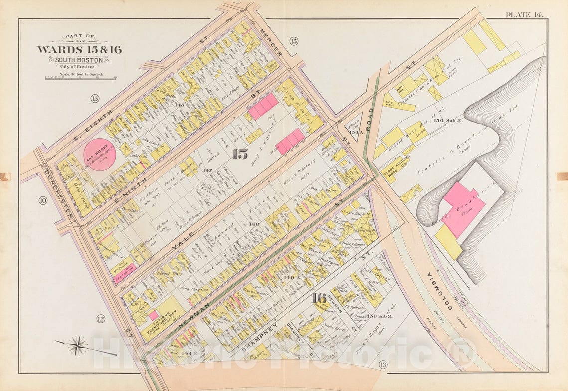 Historical Map, 1899 Atlas of The City of Boston, South Boston : Plate 14, Vintage Wall Art