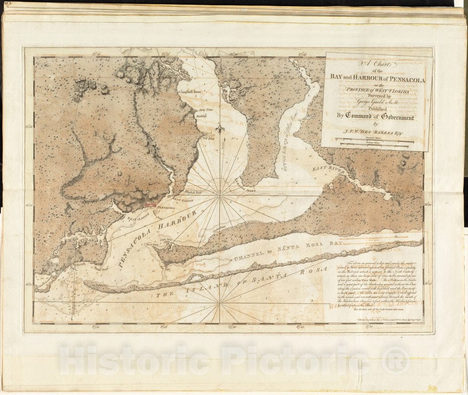 Historical Map, 1780 A Chart of The Bay and Harbour of Pensacola in The Province of West Florida, Vintage Wall Art
