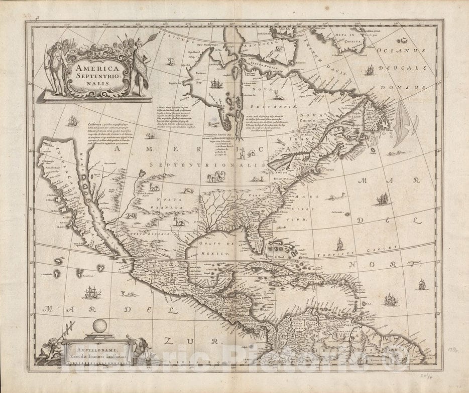 Historical Map, 1641 America Septentrionalis, Vintage Wall Art