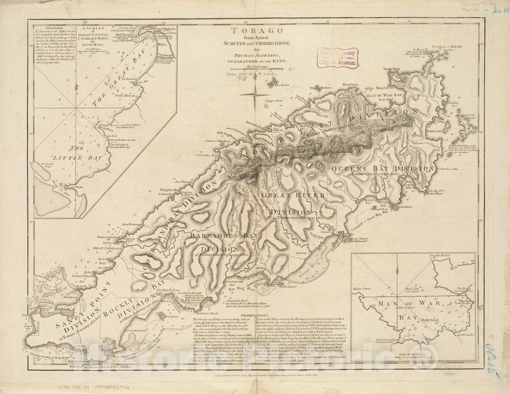 Historical Map, 1775 Tobago from actual surveys and observations, Vintage Wall Art