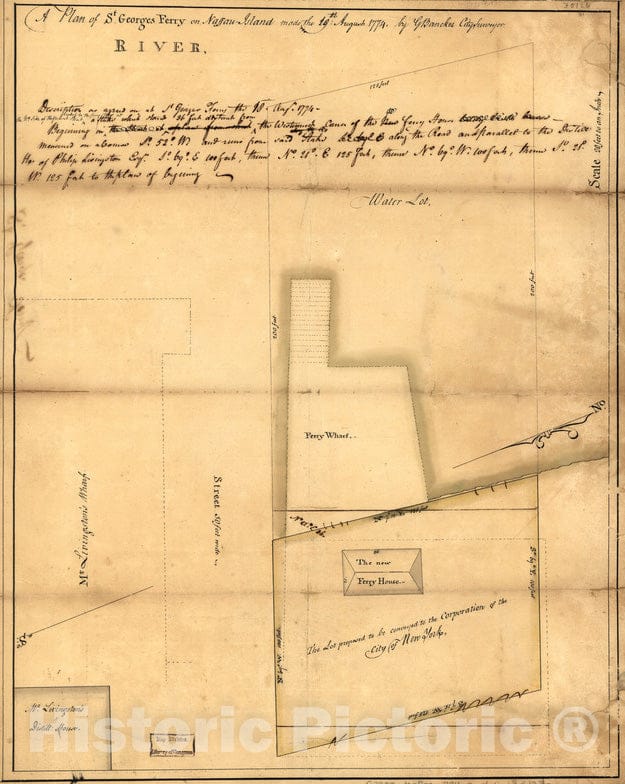 Historical Map, A Plan of St. Georges Ferry on Nassau-Island Made The 10th August 1774, Vintage Wall Art