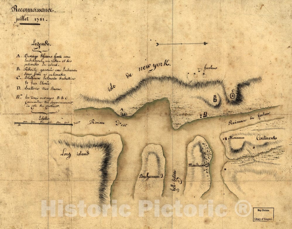 Historical Map, Reconnoissance, juillet 1781, Vintage Wall Art