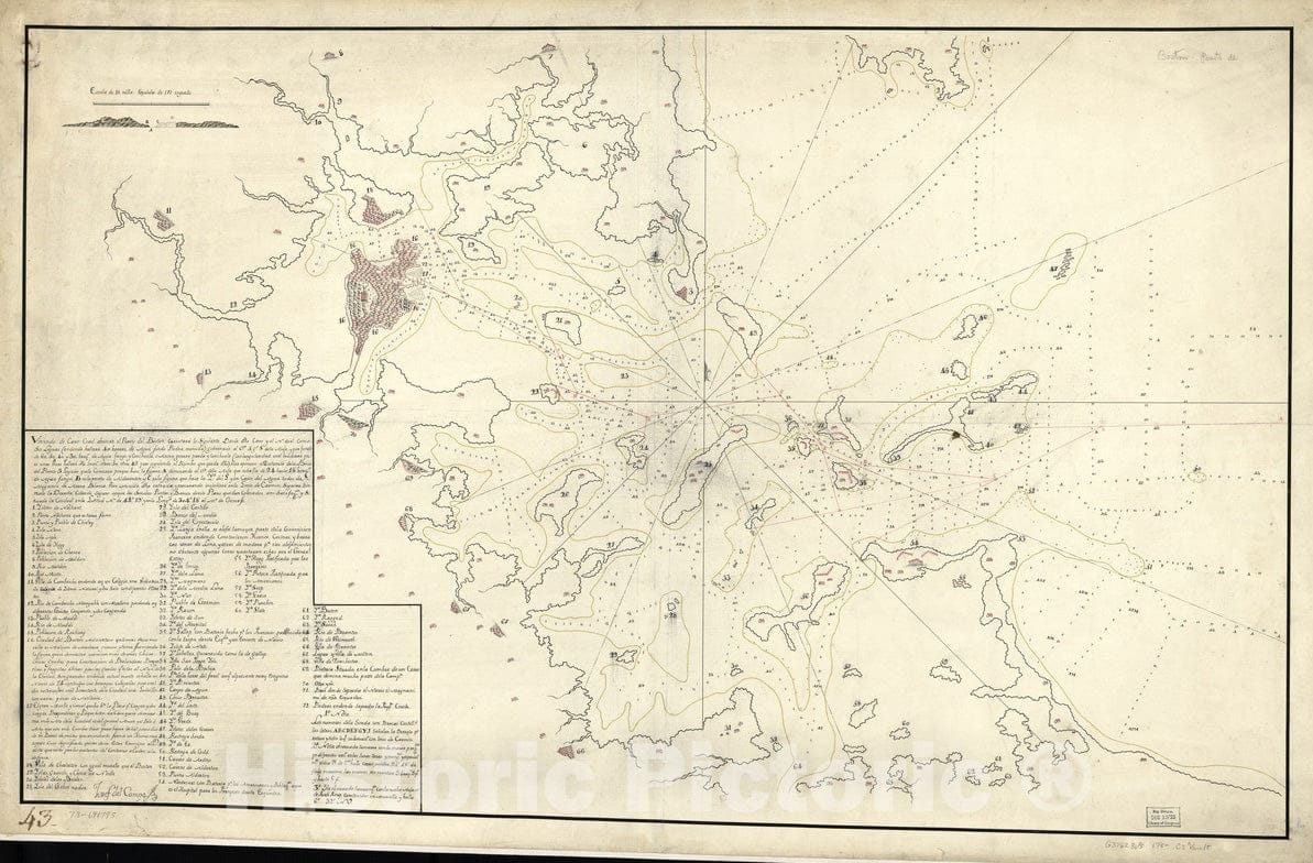 Historical Map, 1780-1789 Puerto del Boston, Vintage Wall Art
