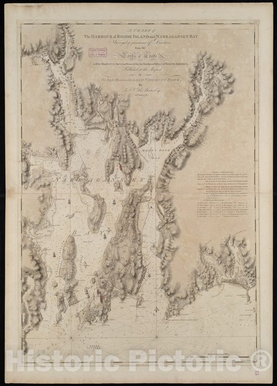Historical Map, 1781 A Chart of The Harbour of Rhode Island and Narraganset Bay, Vintage Wall Art