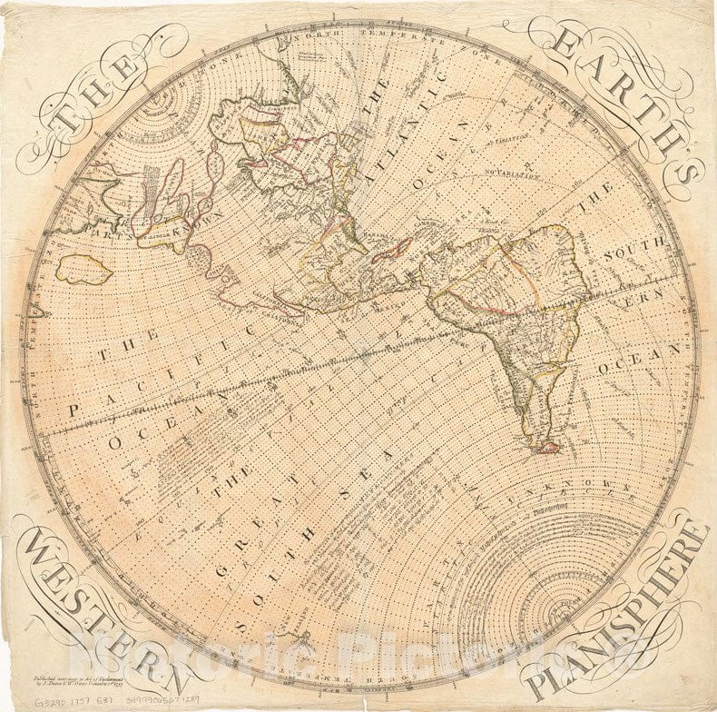 Historical Map, 1757 The Earth's Western Planisphere, Vintage Wall Art