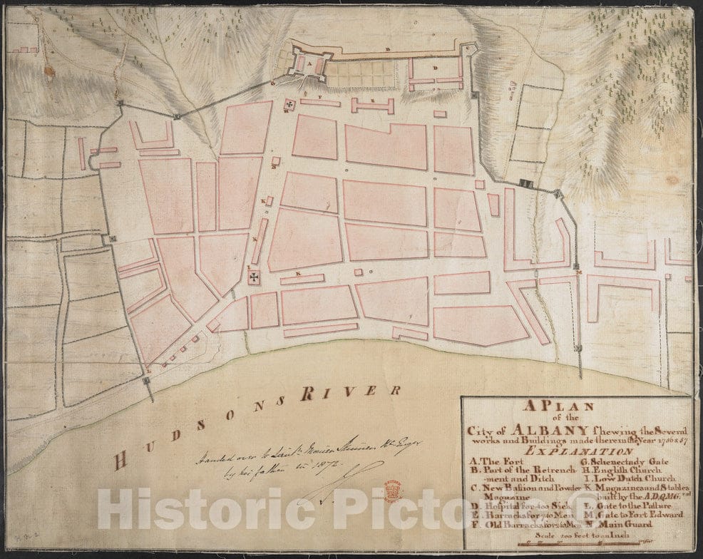 Historical Map, A Plan of The City of Albany Shewing The Several Works and Buildings Made There in The Year 1756 & 57, Vintage Wall Art
