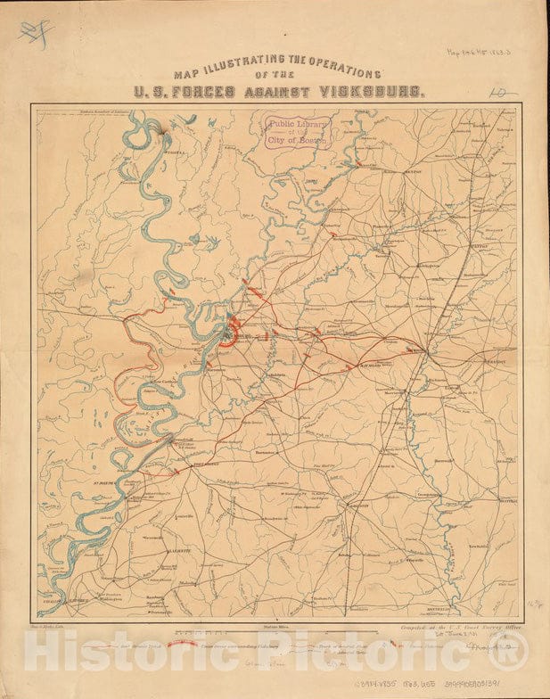 Historical Map, 1863 Map Illustrating The Operations of U.S. Forces Against Vicksburg, Vintage Wall Art