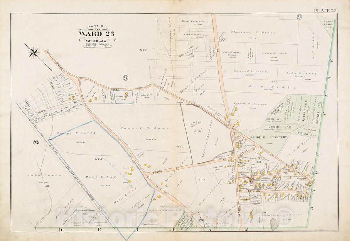 Historical Map, 1896 Atlas of The City of Boston, West Roxbury : Plate 28, Vintage Wall Art