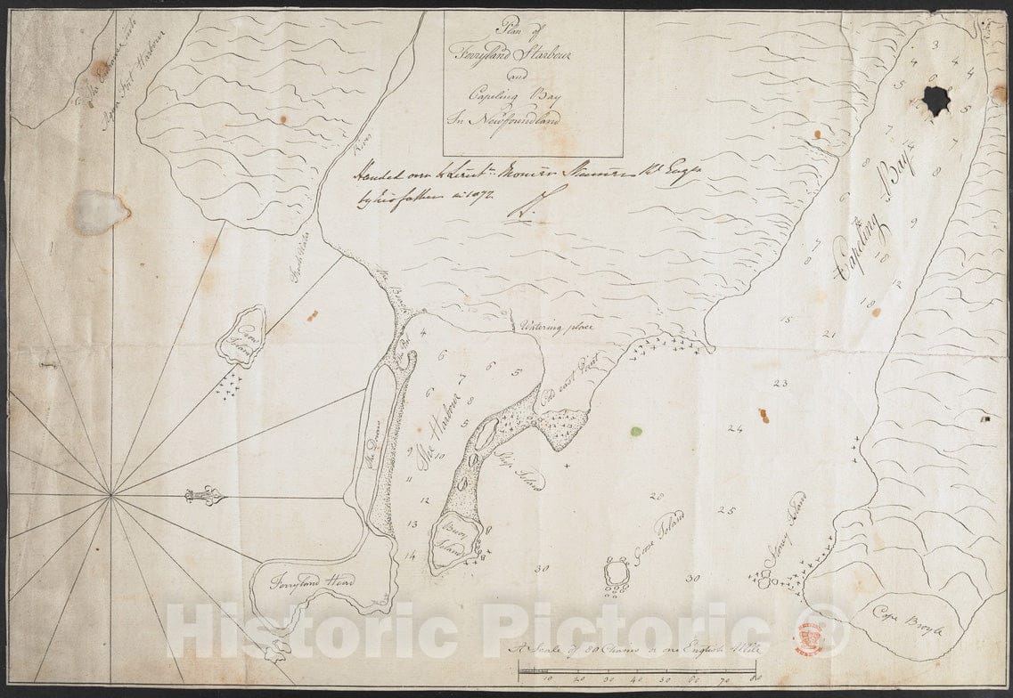 Historical Map, 1775 Plan of Ferryland Harbour and Capeling Bay in Newfoundland, Vintage Wall Art