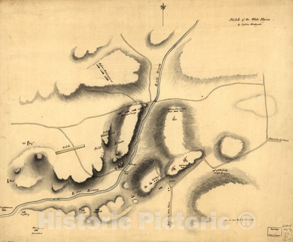Historical Map, 1776 Sketch of The White Plains, Vintage Wall Art